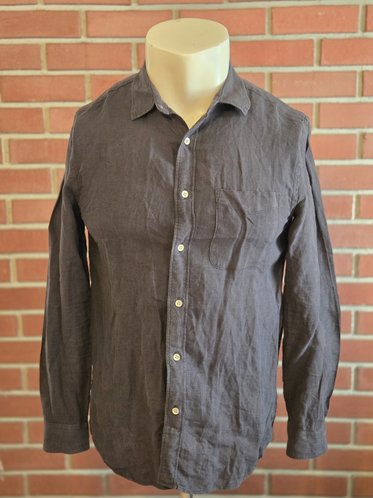 Faherty Long Sleeve Button Front Collared Linen G… - image 2