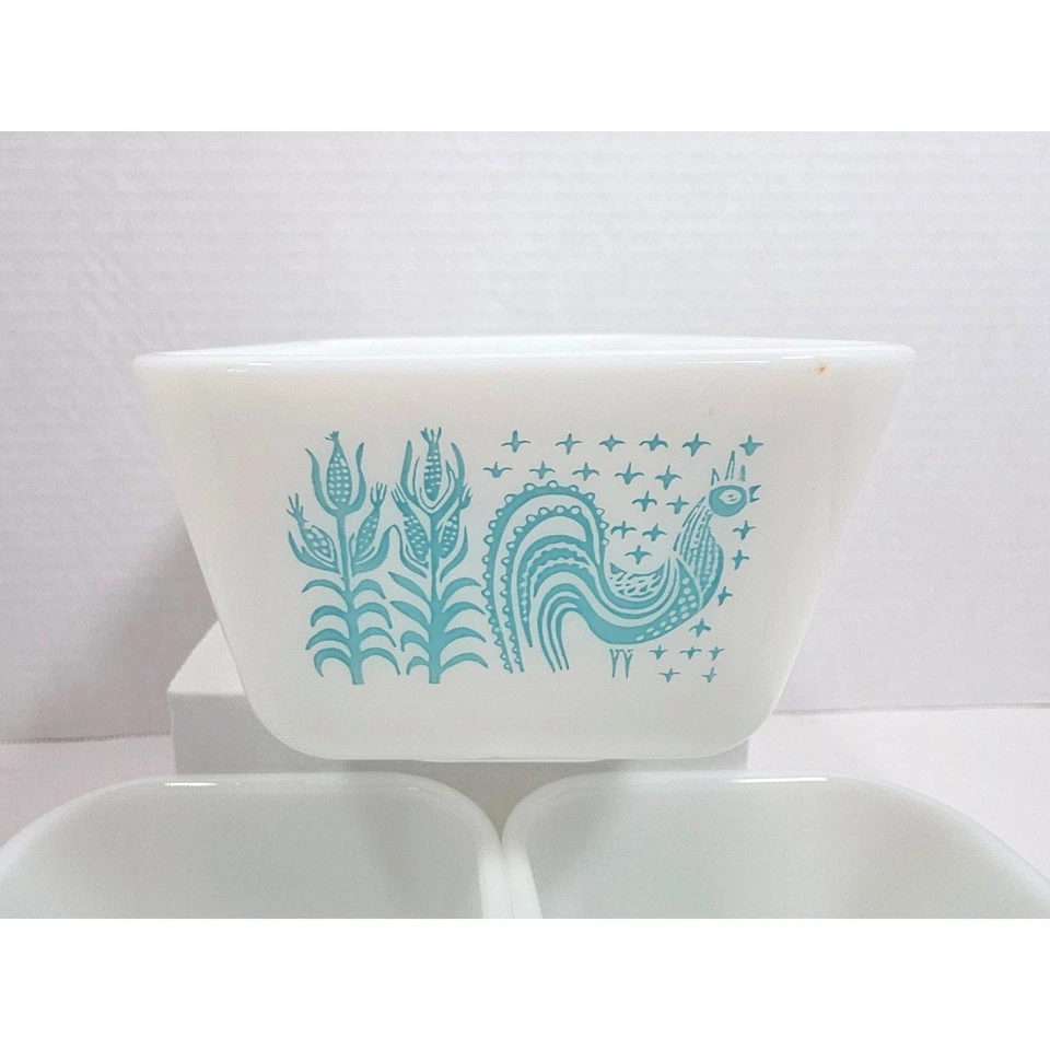 Juego de 3 platos para refrigerador Pyrex Amish Butterprint azul/blanco gallo de colección sin tapa Foto 3 de 4