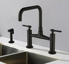 Solid Brass 3 Holes Black Kitchen Faucet with Side Sprayer Bridge Sink Mixer Tap