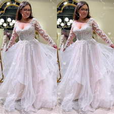 Elegant Wedding Dresses Lace Long Sleeves V Neck Tulle Dreamy Bridal Gowns
