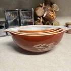 VTG Pyrex Autumn Harvest Wheat Nesting Mixing Bowls Set of 4 #441 #442 #443 #444