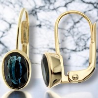 Boutons Oval 333 Gold Gelbgold 2 Safire Blau Ohrringe OhrhäNger Goldohrringe