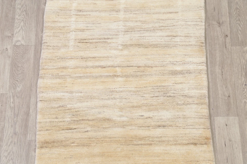 Modern Ivory Gabbeh Foyer Rug 4x5 Ft Handmade Oriental Wool Carpet Modern Rug - Image 3 of 4