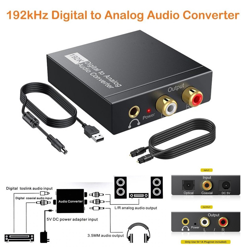 192KHz Digital to Analog Audio Converter DAC Optical to 3.5m