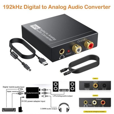 192KHz Digital to Analog Audio Converter DAC Optical to 3.5mm Stereo RCA Adapter