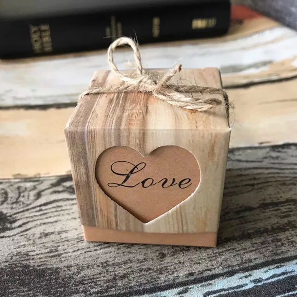 Caja de dulces de papel kraft 50 piezas patrón en forma de corazón para embalaje de boda cumpleaños Foto 3 de 4