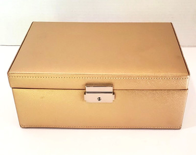 Wolf Rose Gold Handcraft Wood Leather Jewelry Box 2 Piece Hinged Mirror