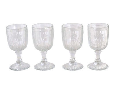 Set of 4 Jeannette Iris Clear Wine Cordial Glasses Vintage Depression Glass 3 Oz