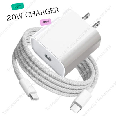  For iPhone 15 16 Pro Max Android 20W Dual USB-C Fast Charger Block Type-C Cable
