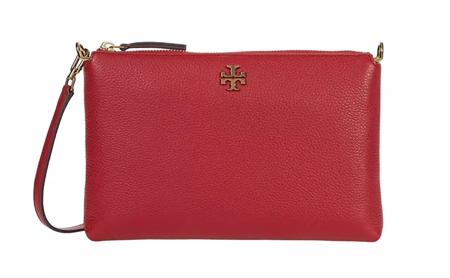 Tory Burch NEW Kira Pebbled Leather Wallet Red Apple Zip Clutch Crossbody  $198