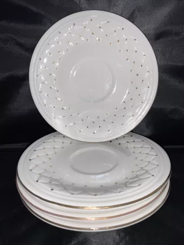 Vtg Gibson Housewares Design Golden Basket Embossed 4 Dessert Saucers Plate 6.5"