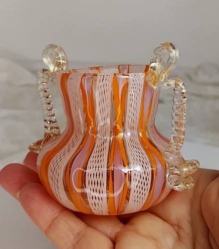 Murano Italy Vase Venini & Bianconi Latticino White Orange & Gold Glass C. 1900 - Picture 6 of 24