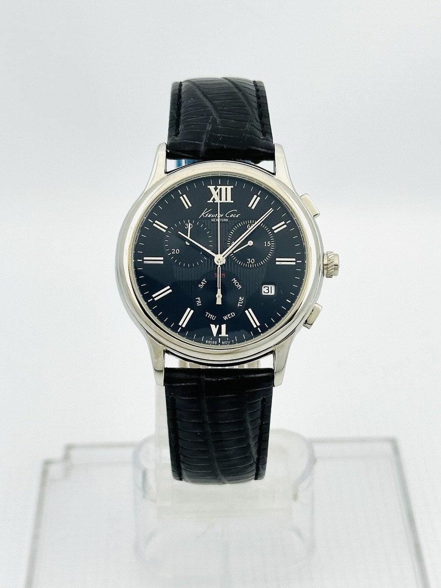 Kenneth Cole Swiss KS1020 Unisex Chronograph Black Lizard Leather