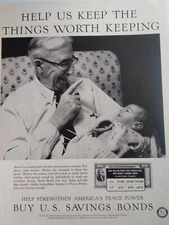 U.S. Savings Bonds Print Ad Original Vtg 1960 Grandad Baby Western Auto Sale 