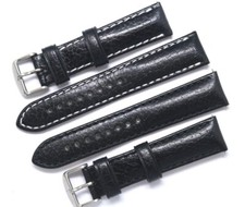 20mm Black HQ Camel Grain Oily calf Leather Replacement Watch Band Silver Buckle