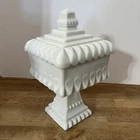 Westmoreland White Milk Glass Pedestal Square Covered Candy Cake Dish Vintage