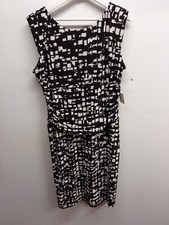 Nine West Black And White Sleeveless Dress With Gathered Waist Sz 16