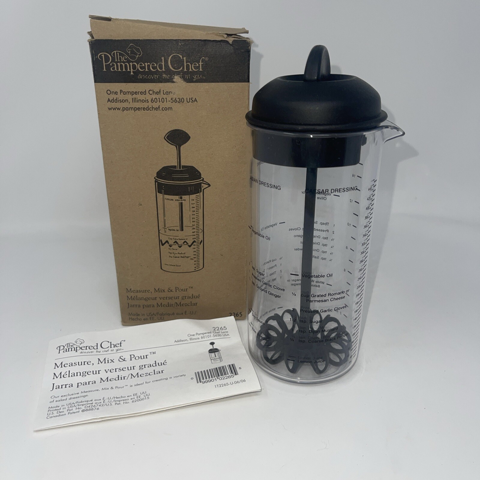 Pampered Chef 2265 Measure Mix And Pour Salad Dressing Mixer Maker 16oz