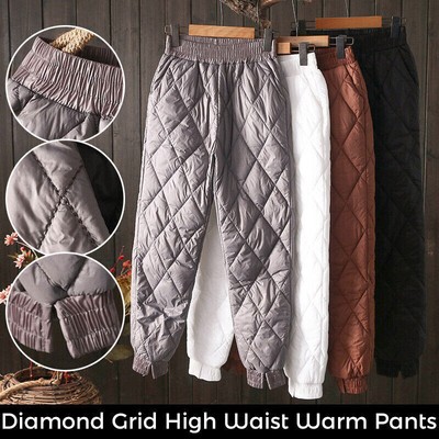Padded Quilted Pants Women Winter Warm Down Cotton Joggers Fashion Solid