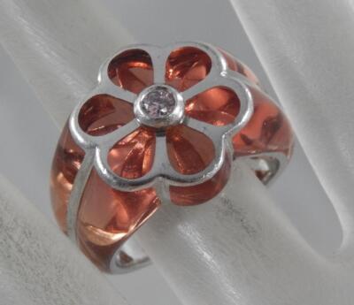 Designer Alan K Solid Sterling Silver & Orange Resin Flower Ring Sz 9 925 F1909