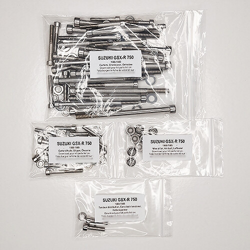 Kit vis allen carter moteur Suzuki GSXR750 inox 1988 1989 pièces moto ancienne