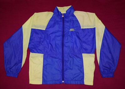 Vintage Asics 80's windbreaker men sz Large Neon Green + Blue running jogging **