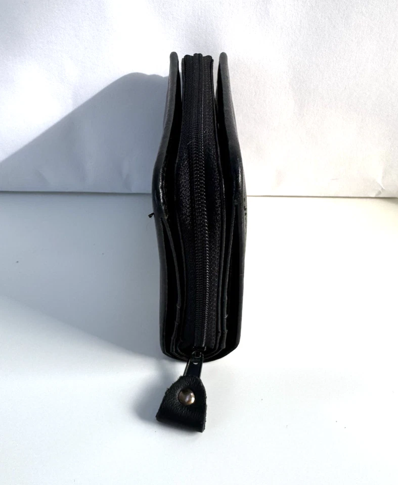 Cartera tarjetero vintage años 80 90 ETIENNE AIGNER cuero cremallera alrededor doble pliegue a presión Foto 2 de 4