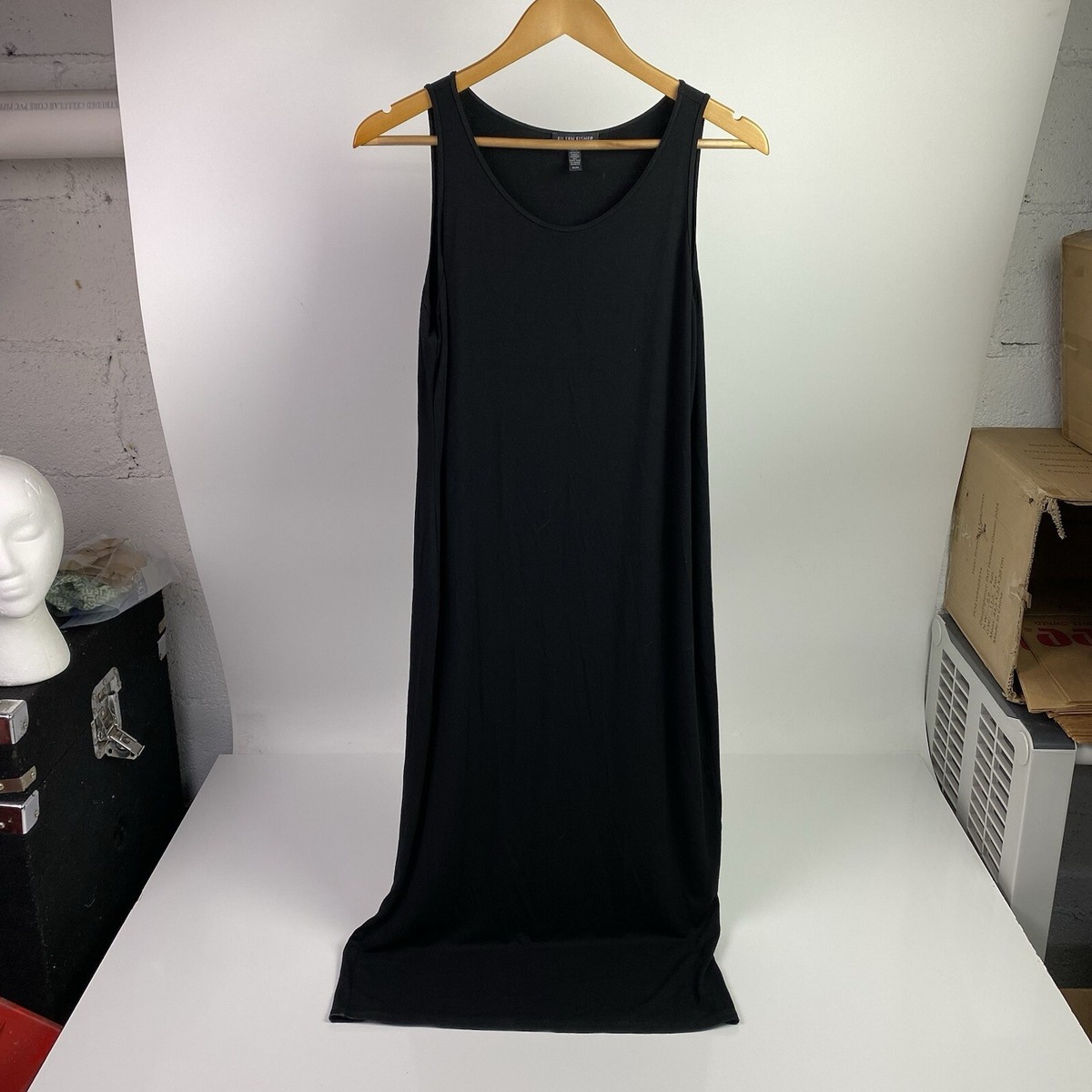EILEEN FISHER Black Stretch Knit Jersey Viscose Tank Midi Maxi Dress M =  10/12 | eBay