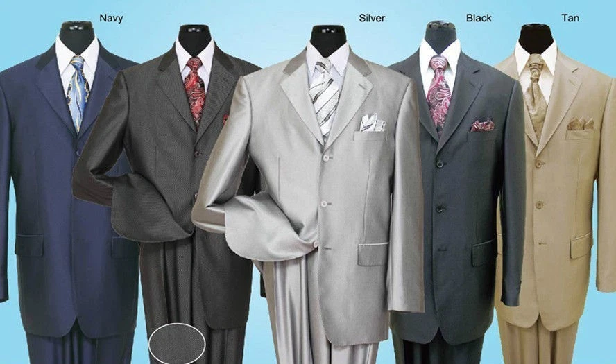 New Men's 3 Button Elegance Wool Feel Suits Shark Skin Look Silver Size 38R~60L - Image 3 of 4