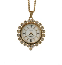 Pedre Women's Gold-Tone Crystal Pendant Watch with Chain #8650GX. Mint.