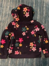 Girls size 4 pullover hooded fleece jacket. Dark blue floral. New with tags