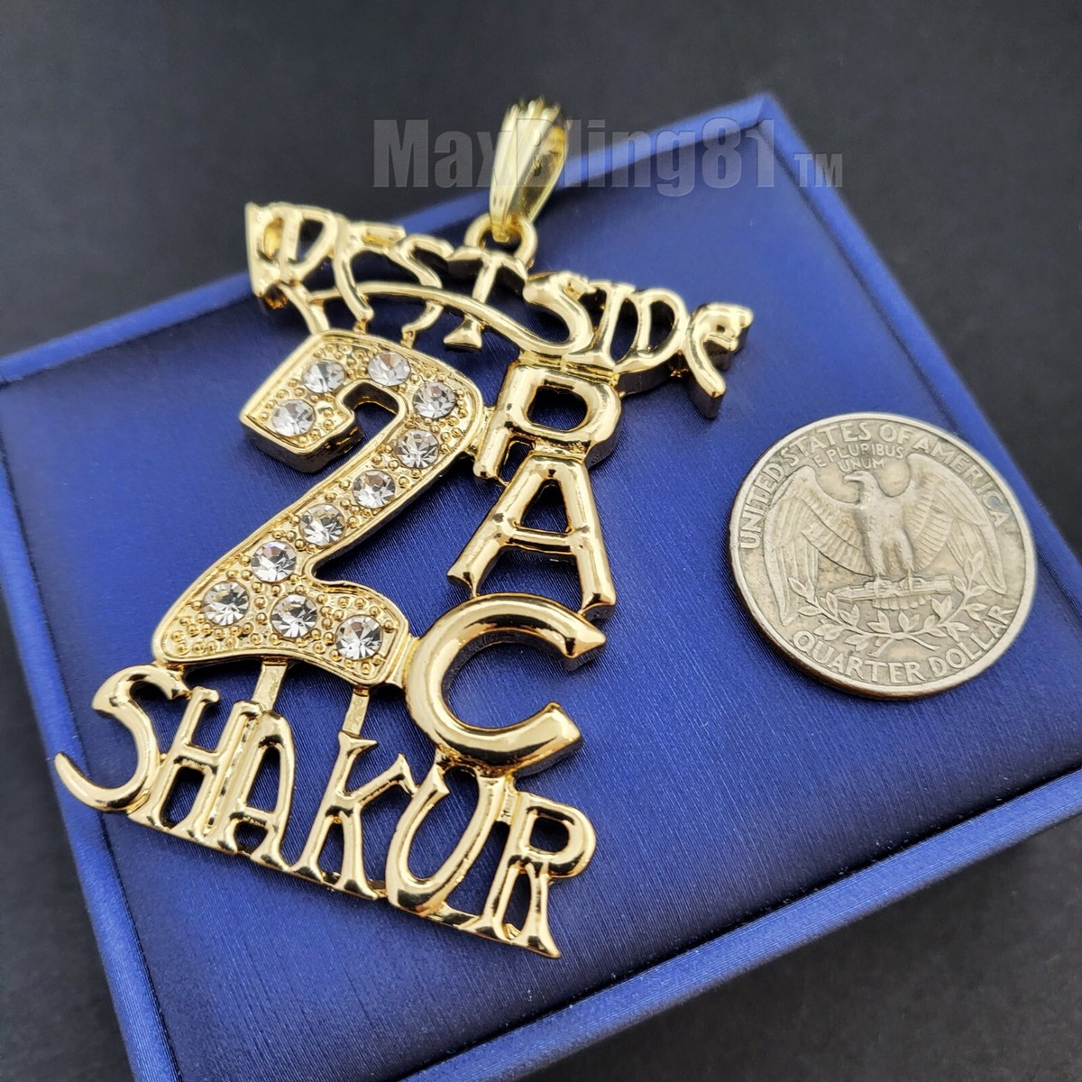GOLD PLATED WESTSIDE 2PAC SHAKUR HIP HOP RAPPER CUBIC ZIRCONIA