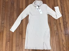 New Socialite Seashell Beige Dress Size M Cowl Neck Long Sleeve Knee Length