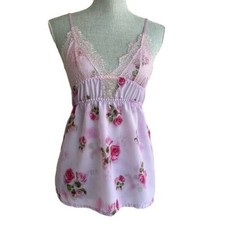 Coquette Lingerie Cami Tank Top - Purple Floral Print - Size Small