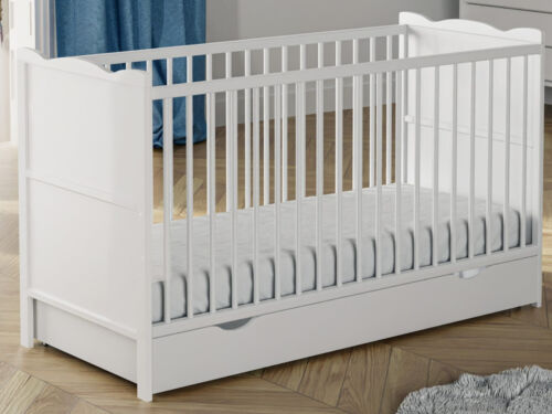 Baby Cot Bed for Newborn 120x60cm or 140x70cm & Storage Drawer & Mattress - Picture 9 of 15