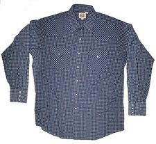 Vintage Ely Cattleman Mens Shirt Large Pearl Snap Long Sleeve Blue Western