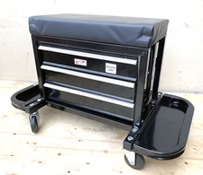 3 Drawers Padded Mechanic Stool Rolling Tool Chest Box Storage Rack Creeper Seat