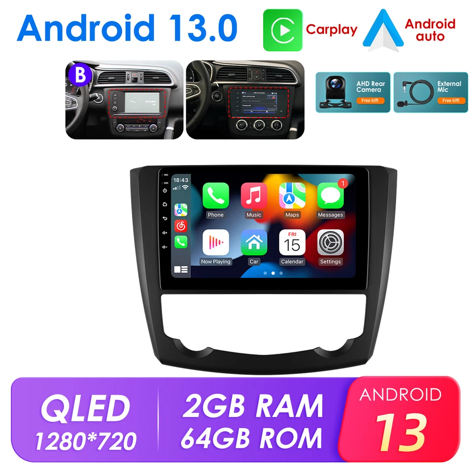 DAB+ Wireless Carplay 64GB Android 13 Autoradio GPS Für Renault Kadjar 2015-2019