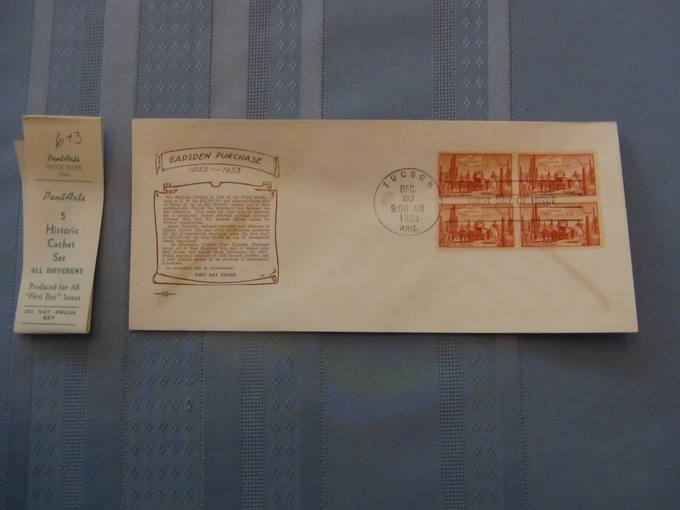 US # 1028 Gadsden  3C Set Of 5 Pent Arts Cachet Unaddressed FDC W/Label  #10  - Image 4 of 4