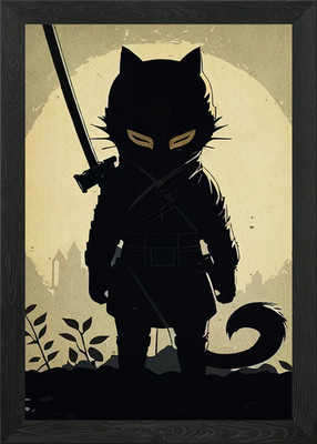 Ninja Katze Silhouette mit Schwert gerahmtes Wandbild Poster Leinwanddruck Bild