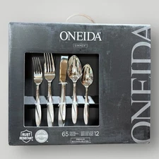 Oneida SIMMER - 18/0 Stainless 65pc. Flatware Set (Service for 12) N/O