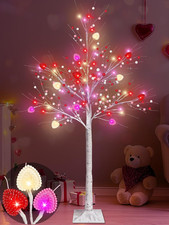 Valentines Day Decor, 4 FT Prelit Lighted Valentines Tree with 3D Hearts Berries