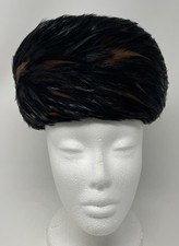 Vintage Pillbox Feather Hat Black Brown Feathers Stylish Retro 50s/60s