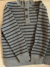 Boys Sweater Striped Grey/Grey Top 3 Button Pullover Long Sleeve Striped XS4/5