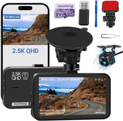 Dashcam vorne und hinten, Dashcam WiFi/APP Steuerung Autokamera Dashcam mit 64GB Ca