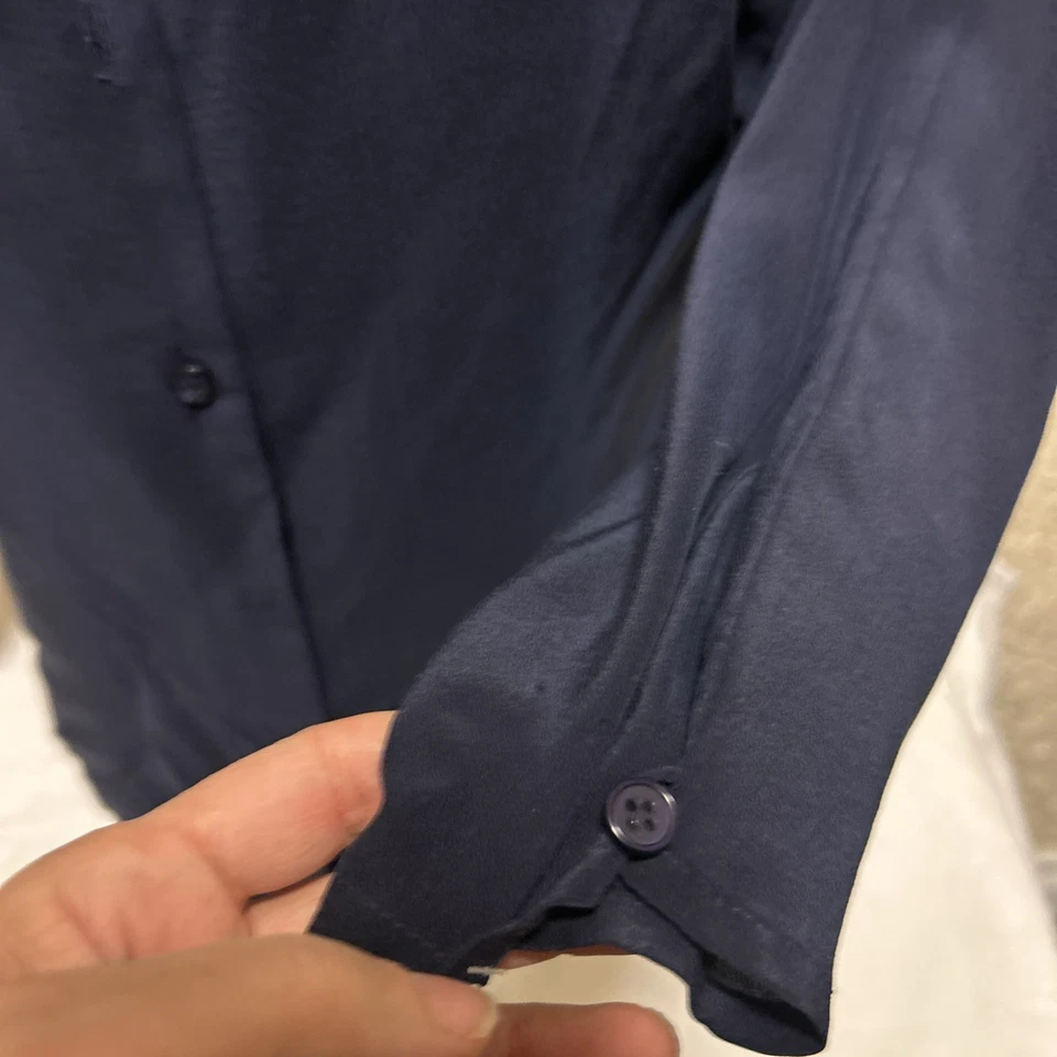 Kenar Shirt Women’s Size 14, Blue 100% Silk Ann Tijan Blouse With Shoulder Pads - Image 3 of 4