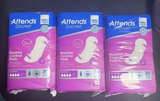 3 packs with 20 pads in each pack. Total of 60. Attends Adult Incontinent Pads