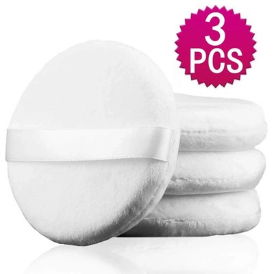 3x Large Powder Puff 4'' 10cm Velour Body Makeup Puff Satin Ribbon Setting Face