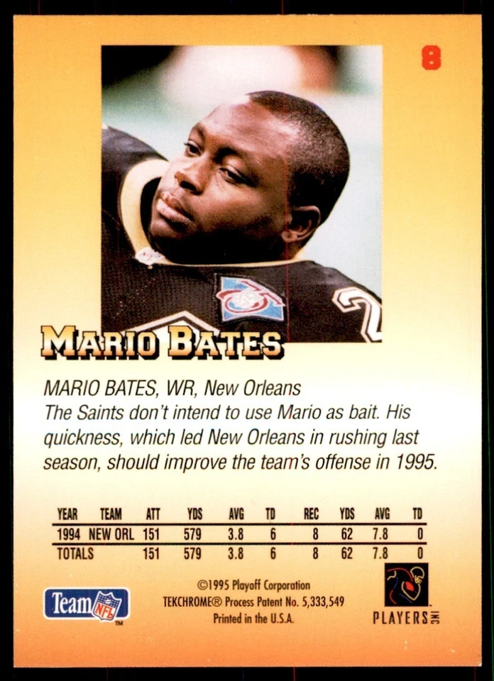 1995 Playoff Mario Bates Football Cards #8 - Image 2 of 2