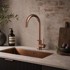 Tempo Brushed Bronze Swan Neck Kitchen Mixer Tap Single Lever Modern Sink Tap
